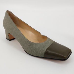Ferragamo Pumps Square Cap Toe Vintage Olive Gray